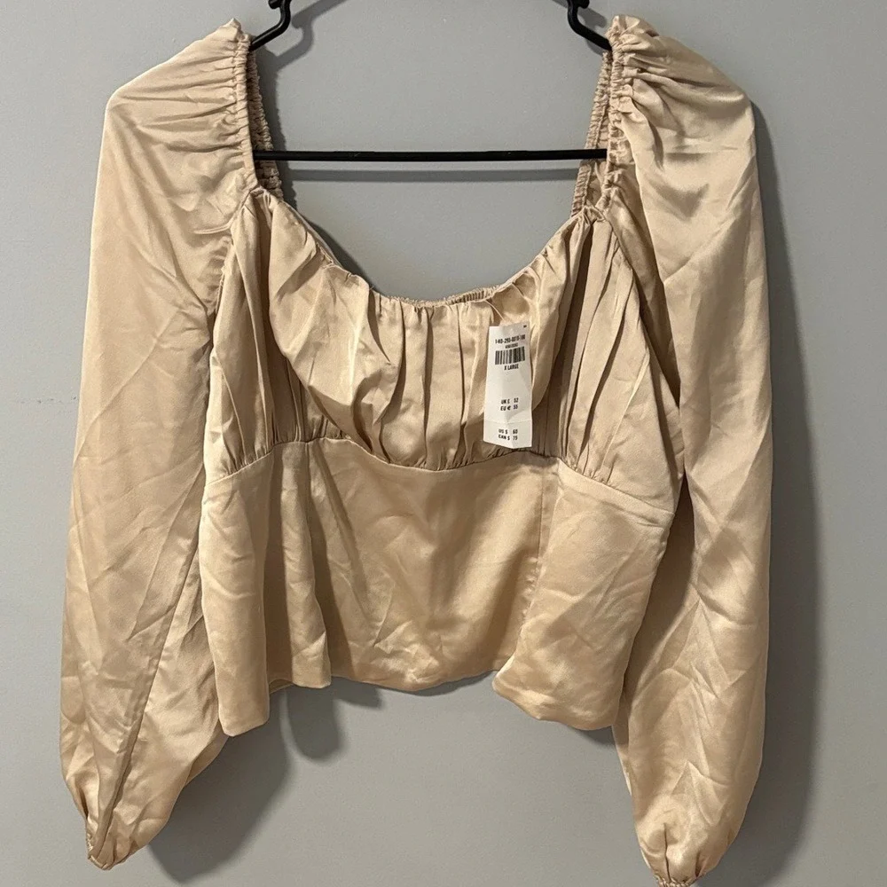 NWT Abercrombie &‎ Fitch Puff Sleeve Satin Corset Blouse Glam Party